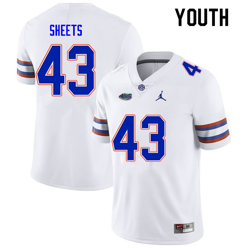 NCAA Florida Gators Jake Sheets Youth #43 Nike White Stitched Authentic College Football Jersey IOO7664SB